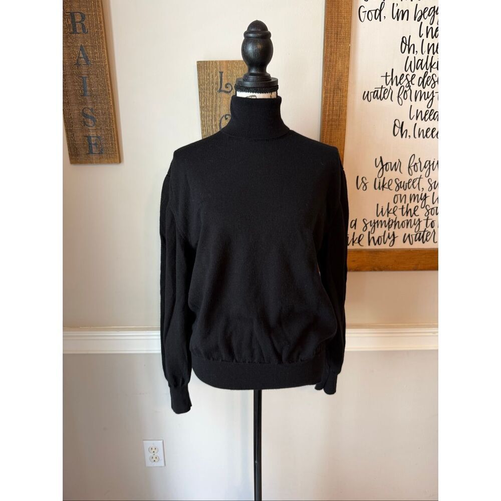 Kensington Women's Italian Merino Wool Knit Turtleneck Sweater Black Size Large